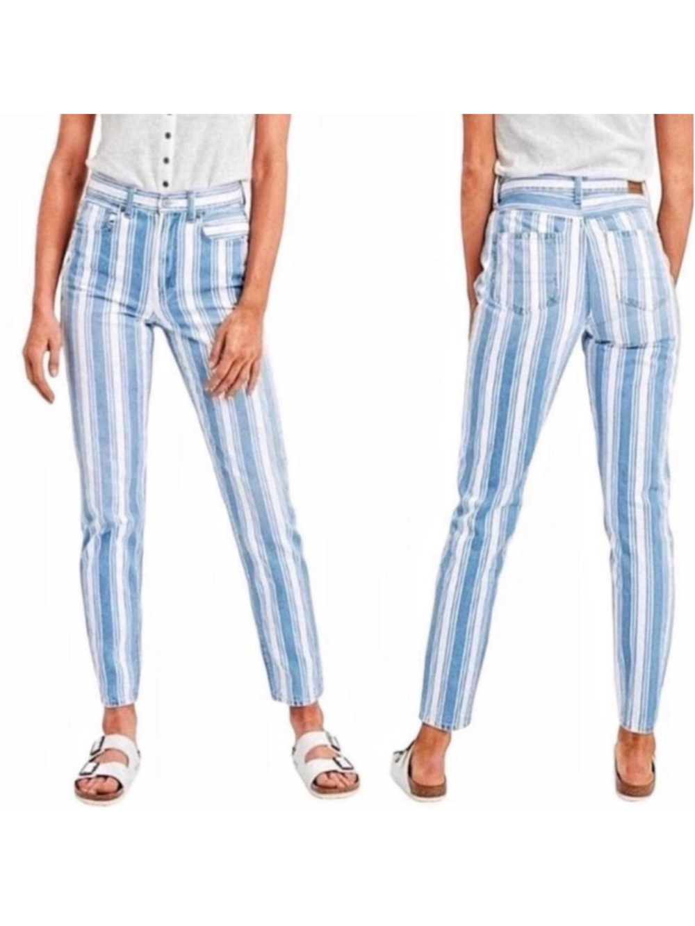 American Eagle Mom Jeans Size 2 Blue White Striped Straight Leg